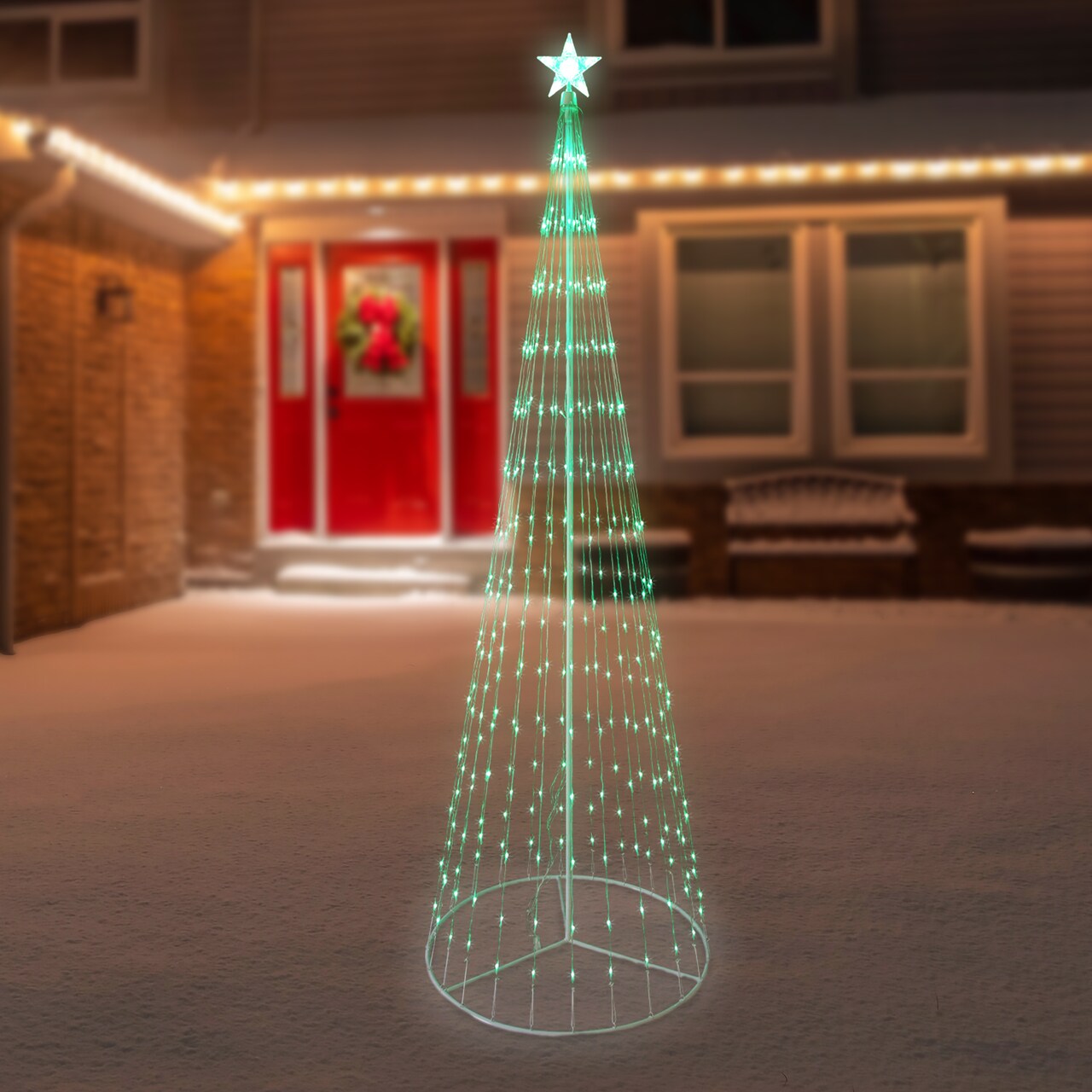 Northlight Lighted LED Multi-Function Outdoor Christmas Cone Tree - 9' - Green Lights